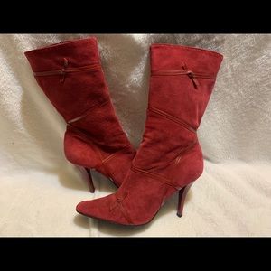 Red BCBG suede/leather boots